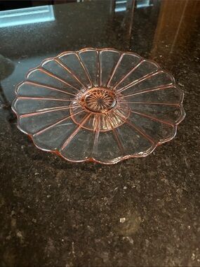 1930’s Pink Depression glass footed cake plate